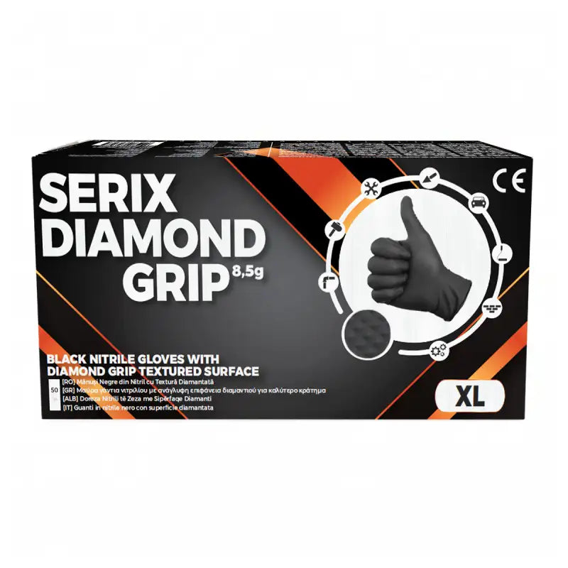 Manusi de Nitril, Textura Diamond Grip, 8.5 gr, Nepudrate, Negre, Marimi M, L, XL, 50 buc