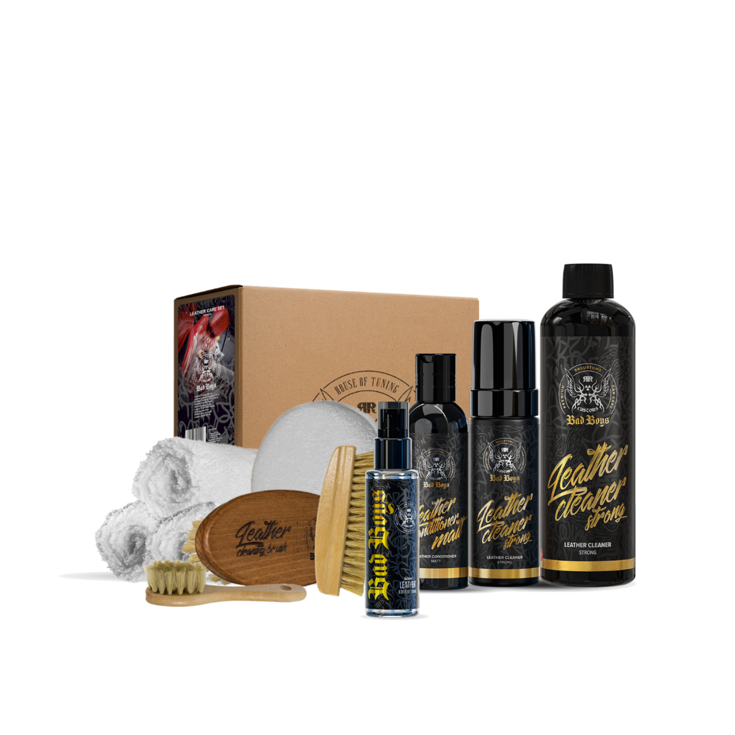 KIT Premium ingrijire piele - Curatare & protectie completa BB Leather Care Set Premium Strong